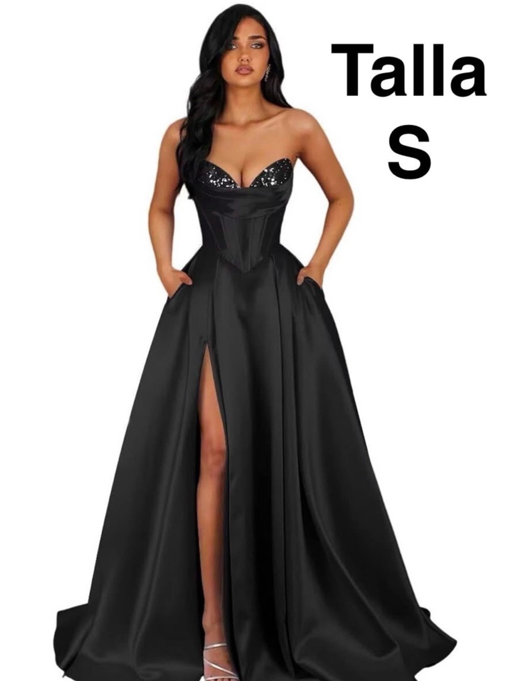 Strapless Black Prom Gown with Sequin Bodice